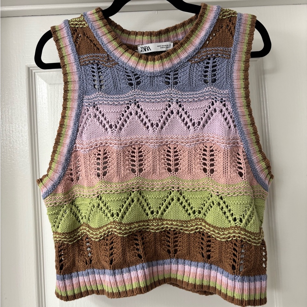 Zara Pastel Striped Knit Sleeveless Crop Tank - Pink Green Blue Brown